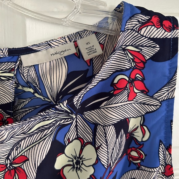 XS Halogen periwinkle dress w/ floral and olive print - Picture 2 of 4